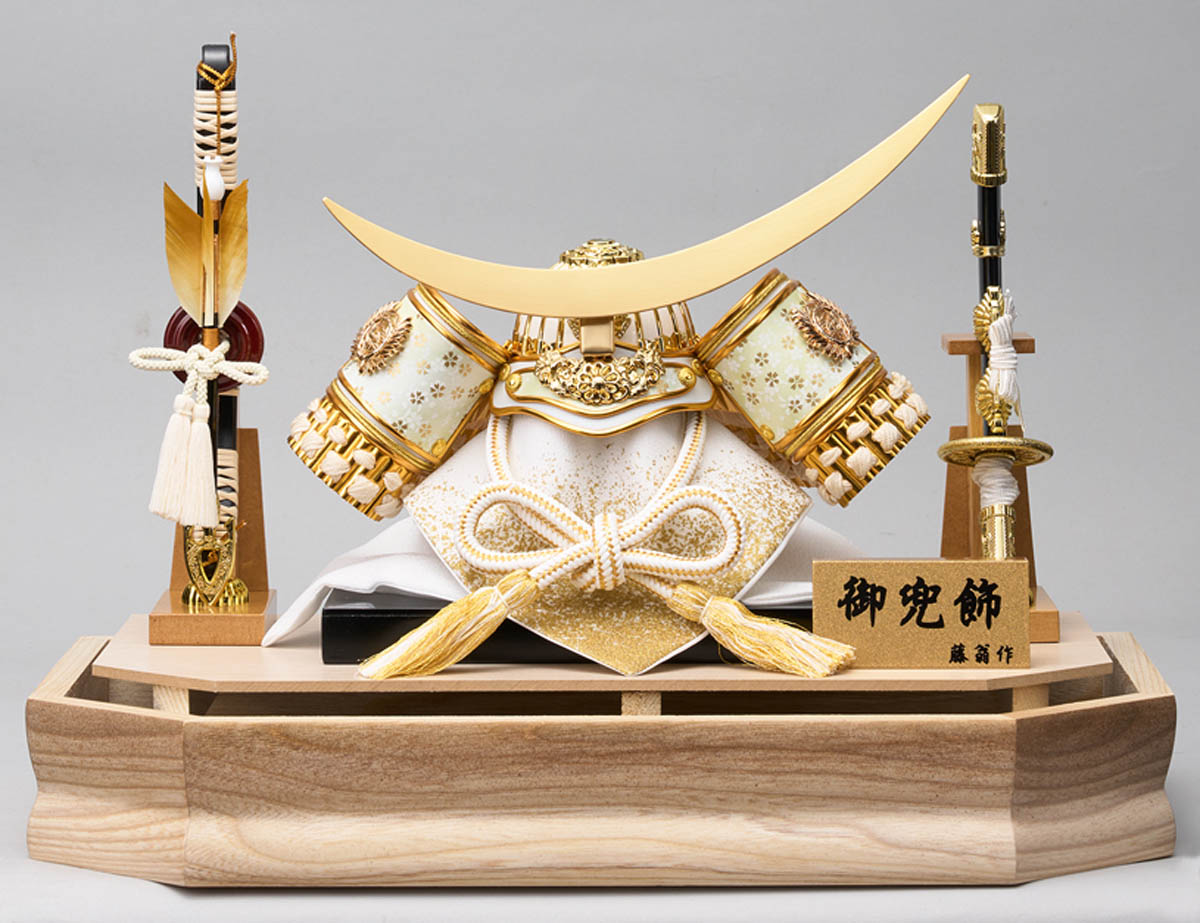 五月人形 藤翁 兜ケース飾り 山科 伊達政宗 兜飾り 白木 木目 六角