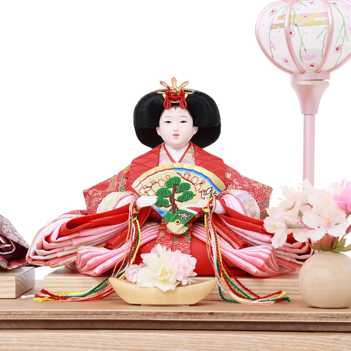 雛人形 ケース飾り 絃 ito 小三五親王 白木 木目 刺繍桜 アクリル