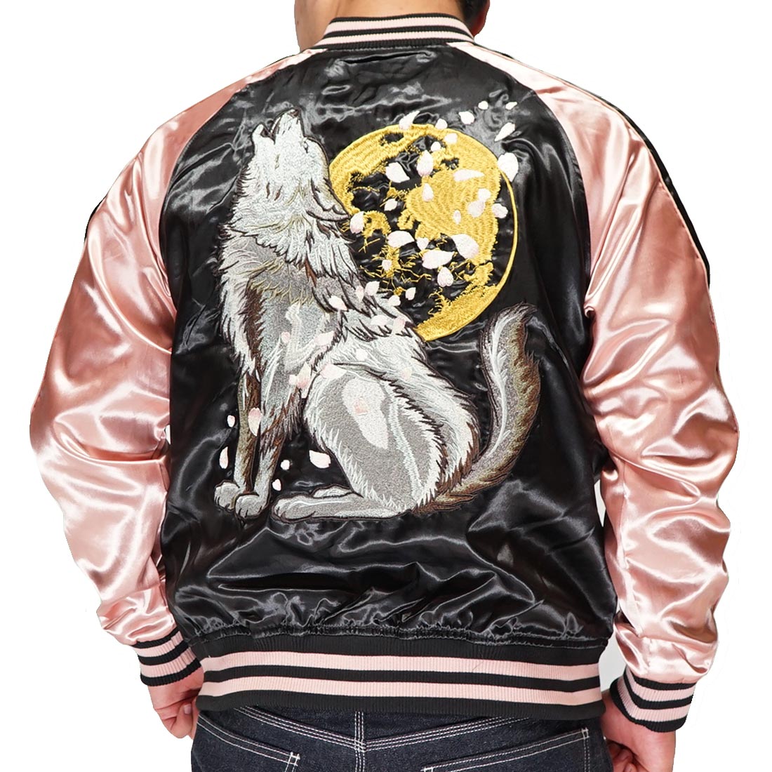 朧 おぼろ スカジャン 和柄 狼 刺繍 桜 月 スーベニアジャケット 華鳥