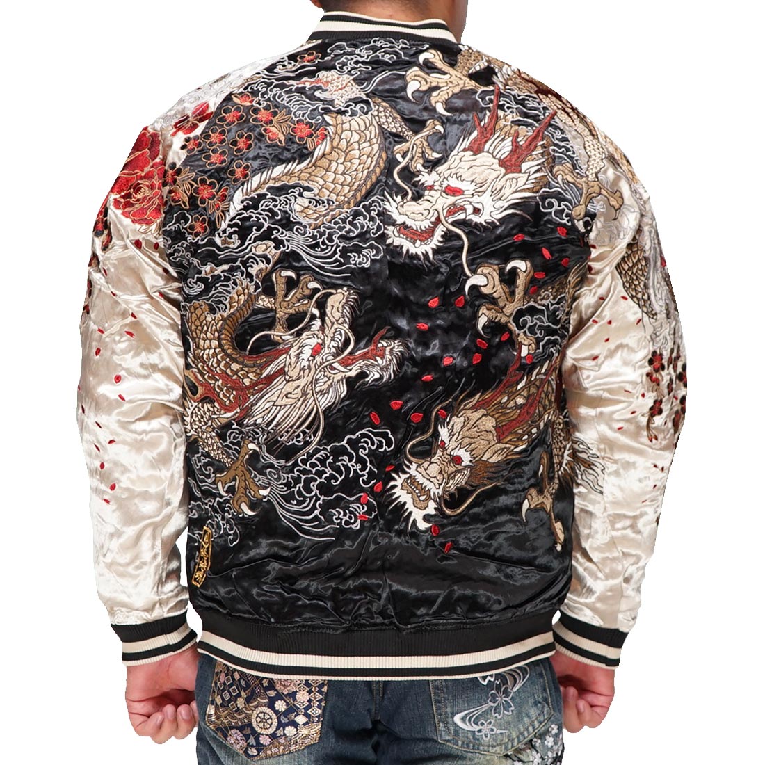 絡繰魂 カラクリダマシイ 和柄 スカジャン メンズ 総刺繍 リバーシブル