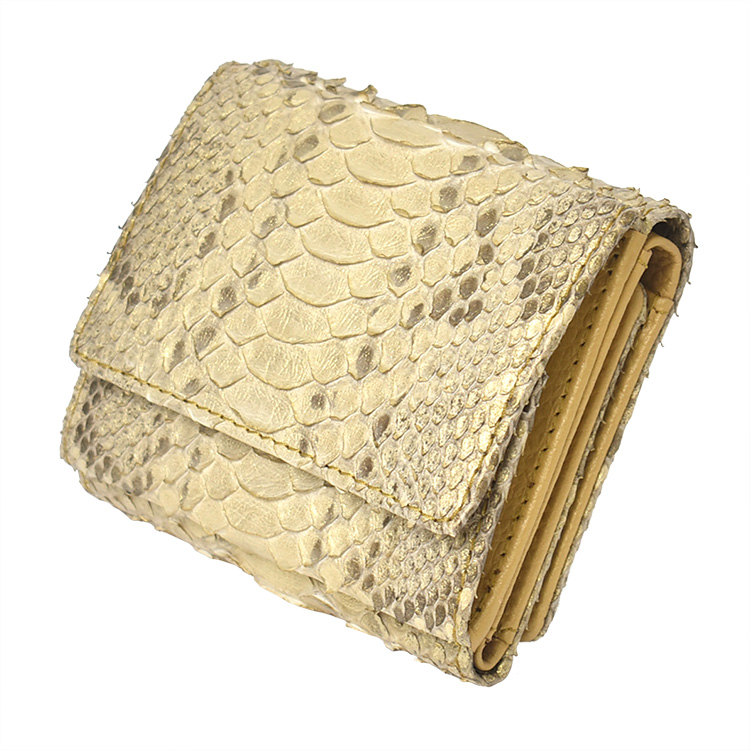 パイソン 三つ折り財布 レディース メンズ 蛇革 BOX型小銭入れ ミニ