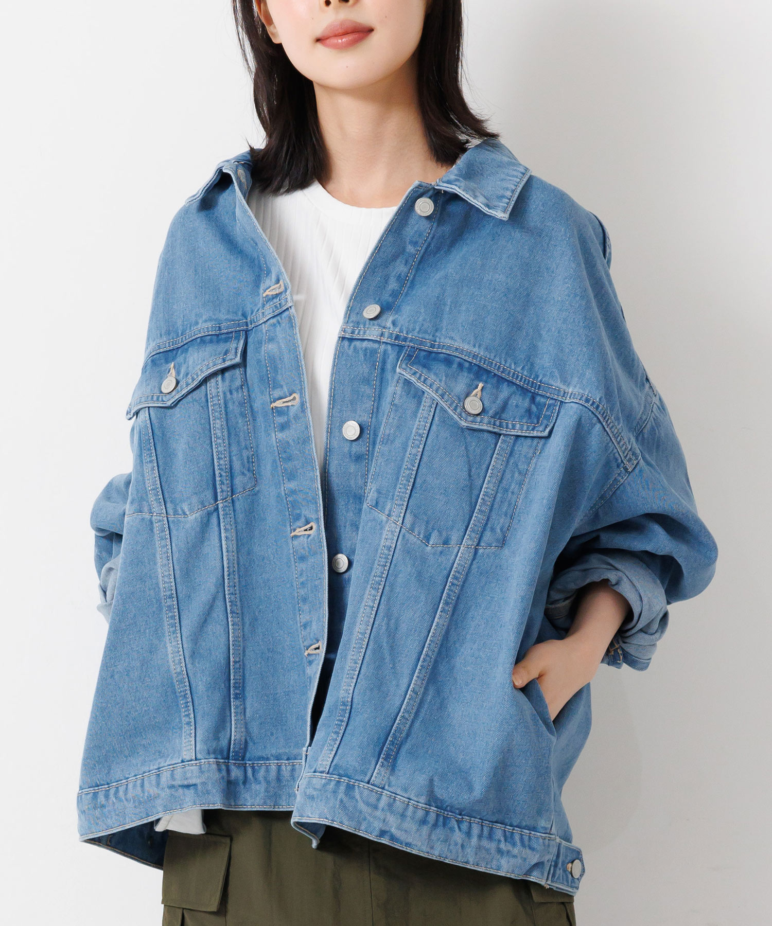 775326F)ビッグシルエットジャケット レディース 前開き トップス