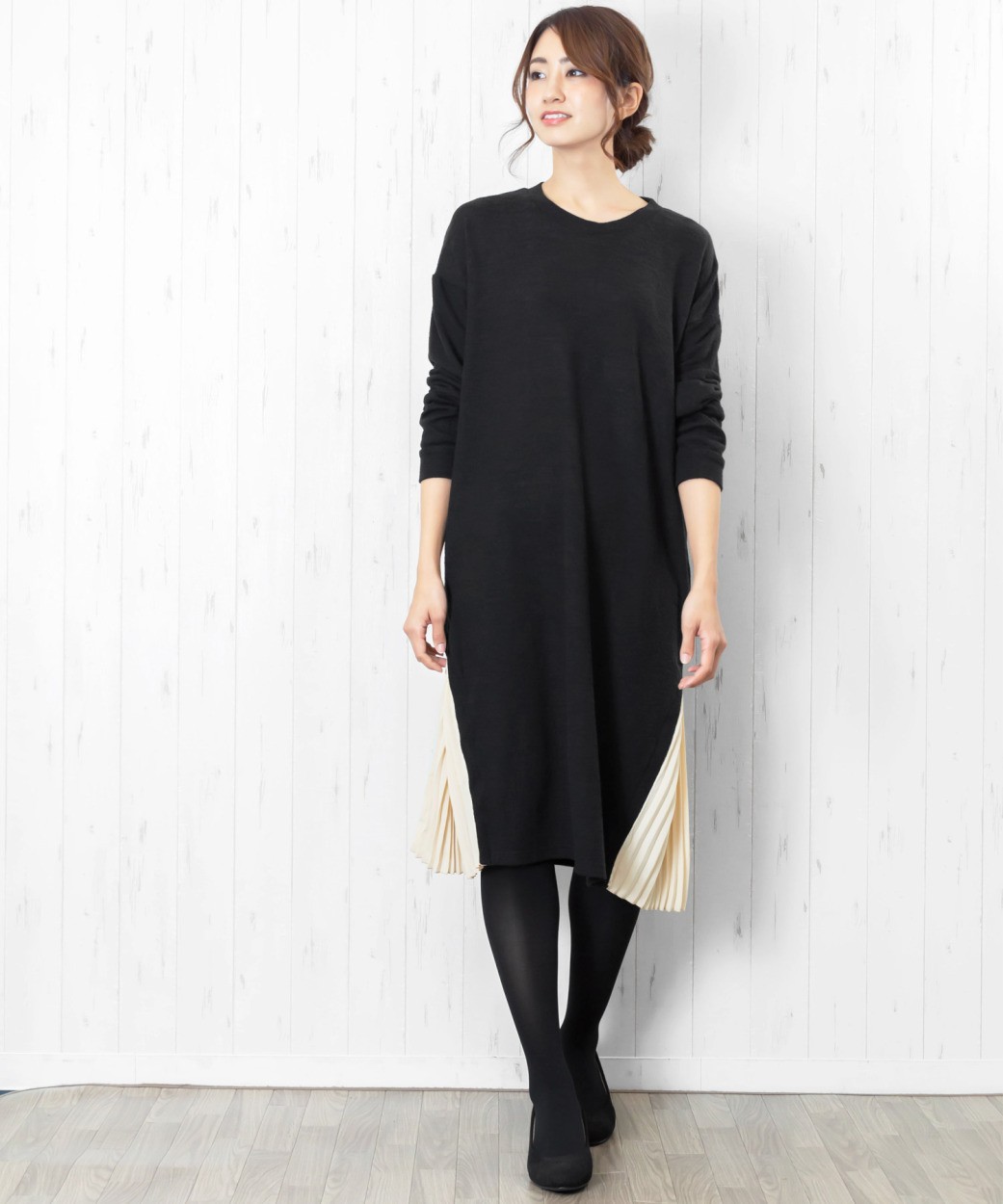 レディース ワンピース ニット ニットワンピ プリーツ 膝丈 (ネコポス