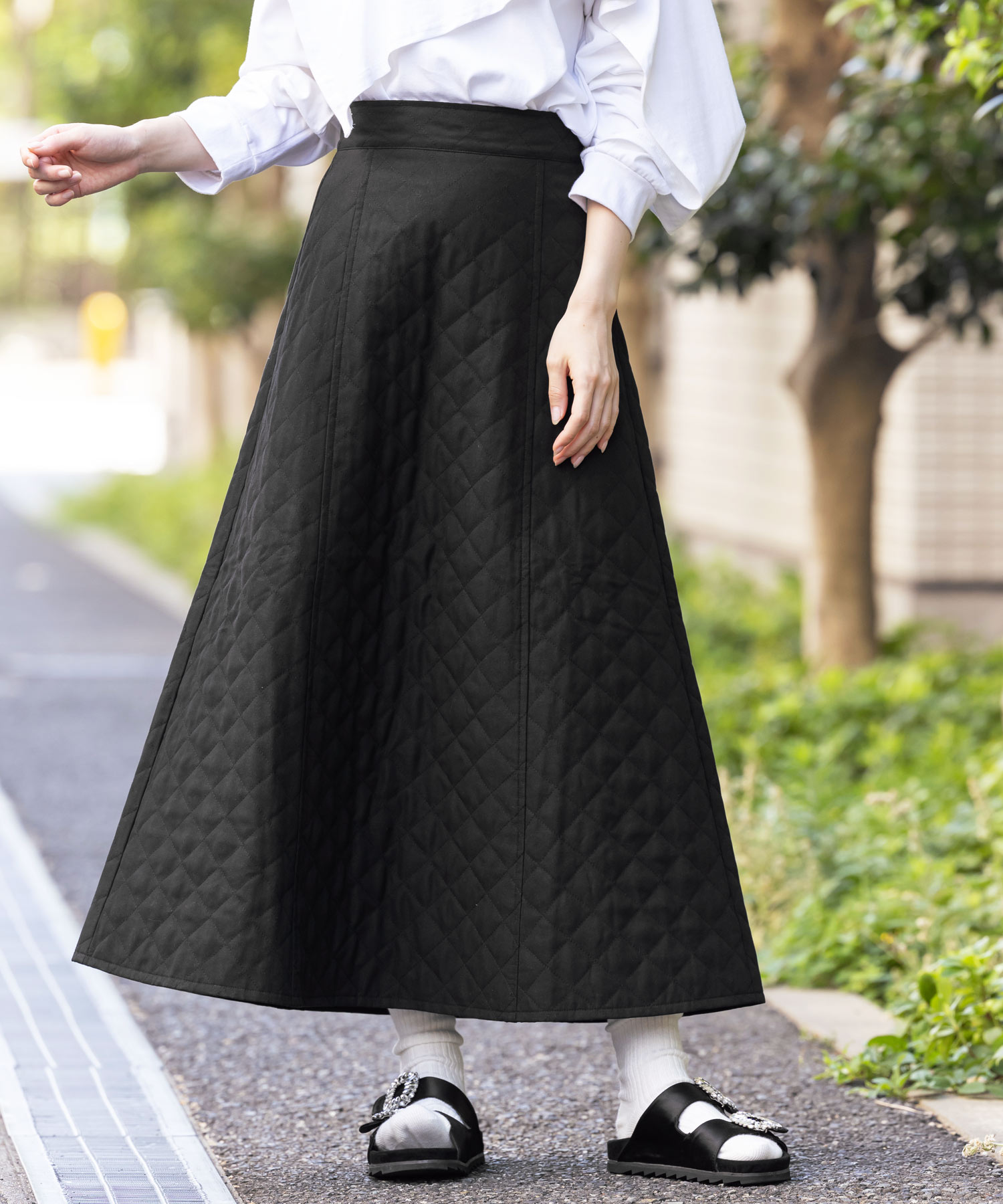 キルティングフレアスカート レディース ロングスカート ボトムス