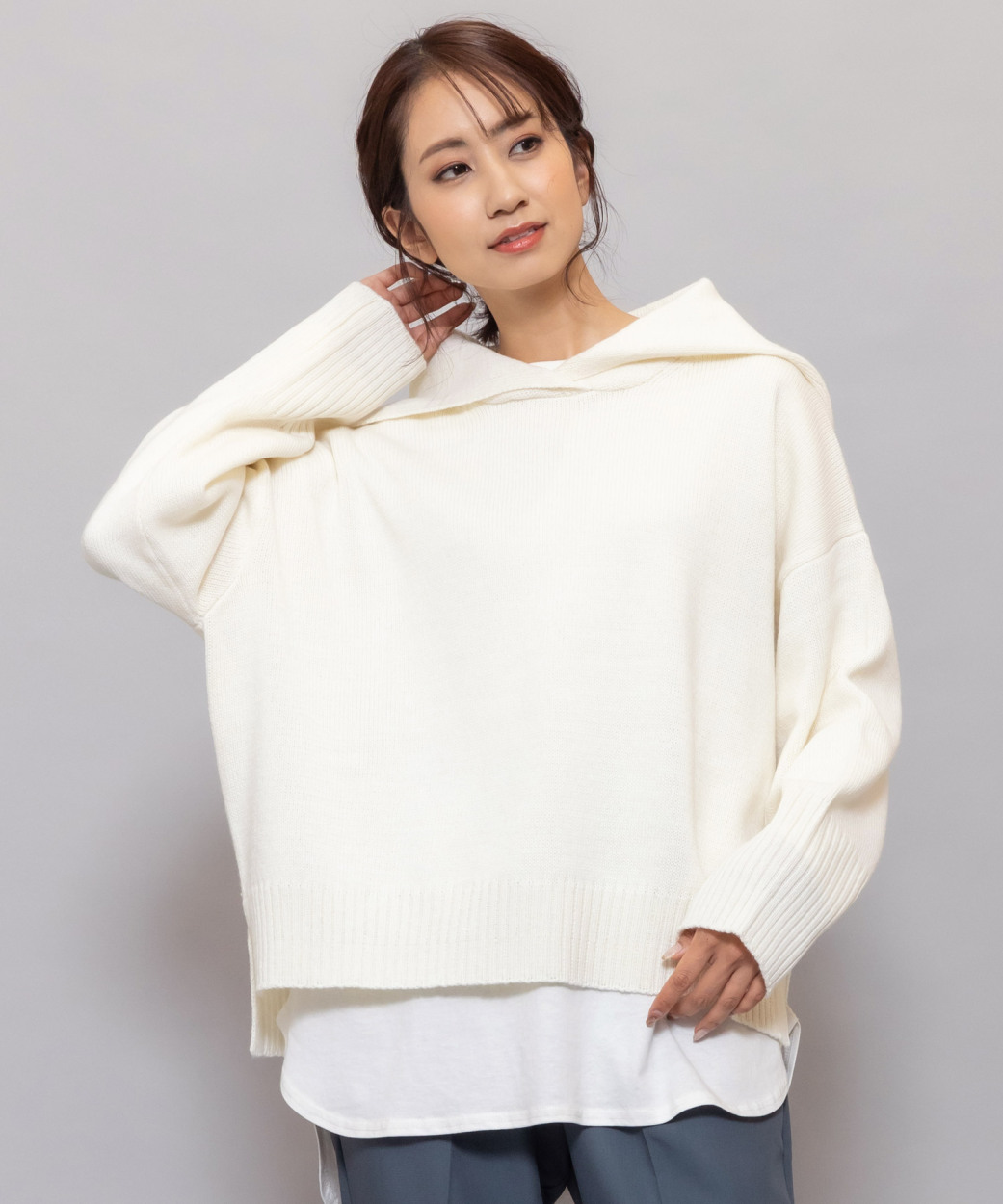 セーラーカラーニット トップス レディース プルオーバー ウール混