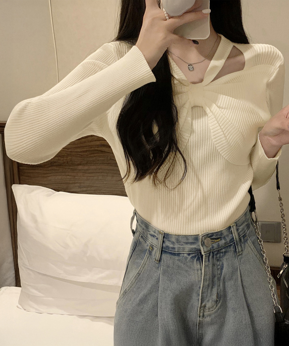 miniministore（ミニミニストア） フロントリボンリブニットトップス