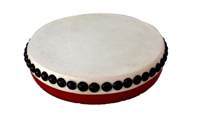 エイサー用太鼓パーランクー(中) 赤牛皮 直径18cm バチ1本付き 沖縄県
