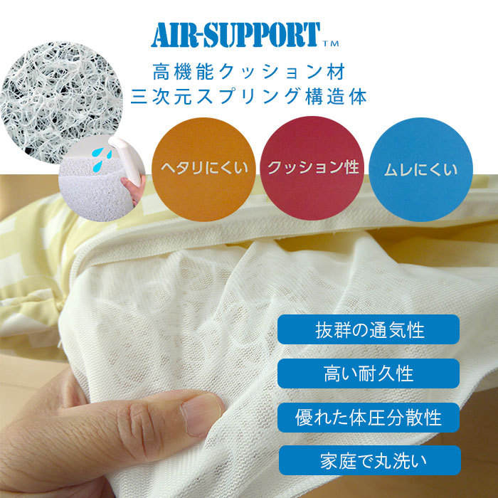 日本製 洗えるエアーサポートクッション 45×45cm 厚み約8cm ダクロン中