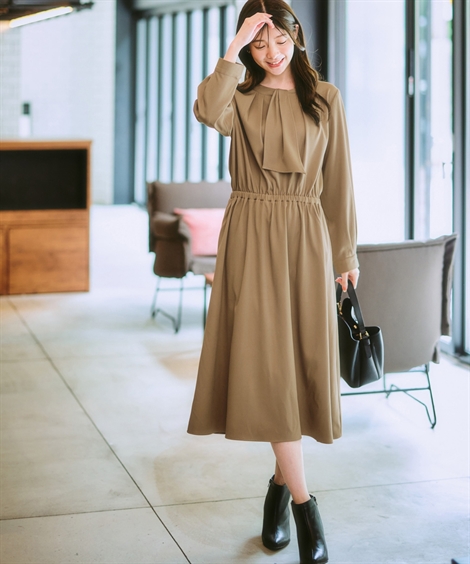 ニッセン（nissen） ワンピース ロング マキシ レディース ボウタイが