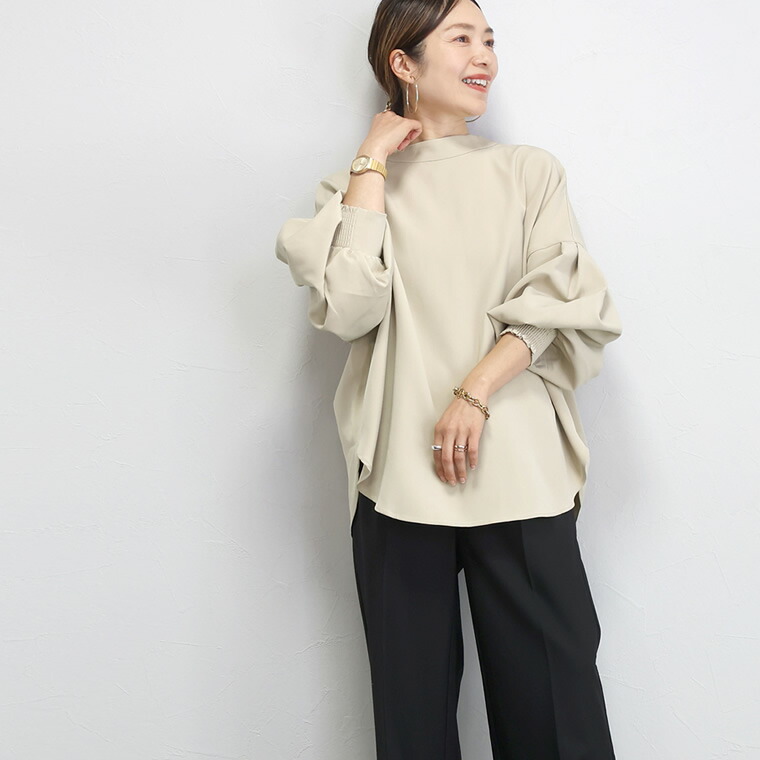 Aletta vita ブラウス 後ボタン 2way スタンドネック ボリューム袖