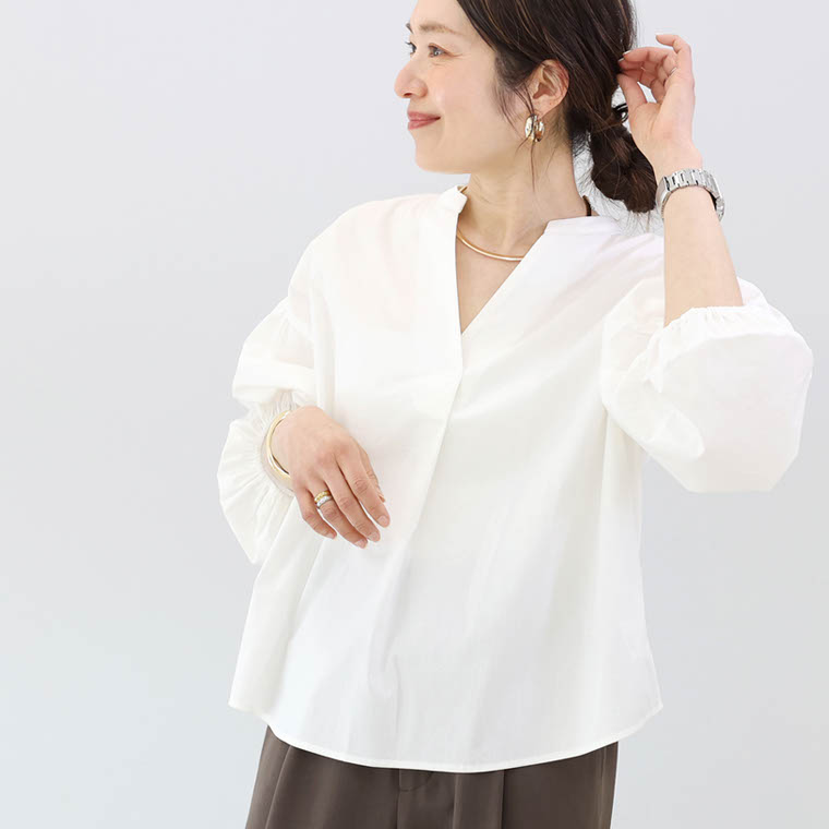 Aletta vita ブラウス シャツ 袖ボリューム ギャザー スキッパー