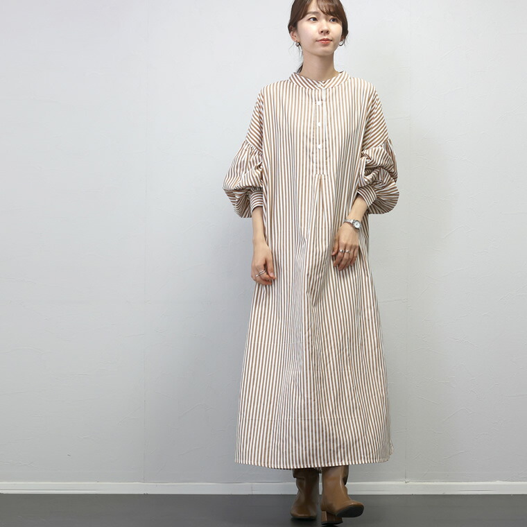 Aletta vita ワンピース シャツワンピ ロング ストライプ バンドカラー