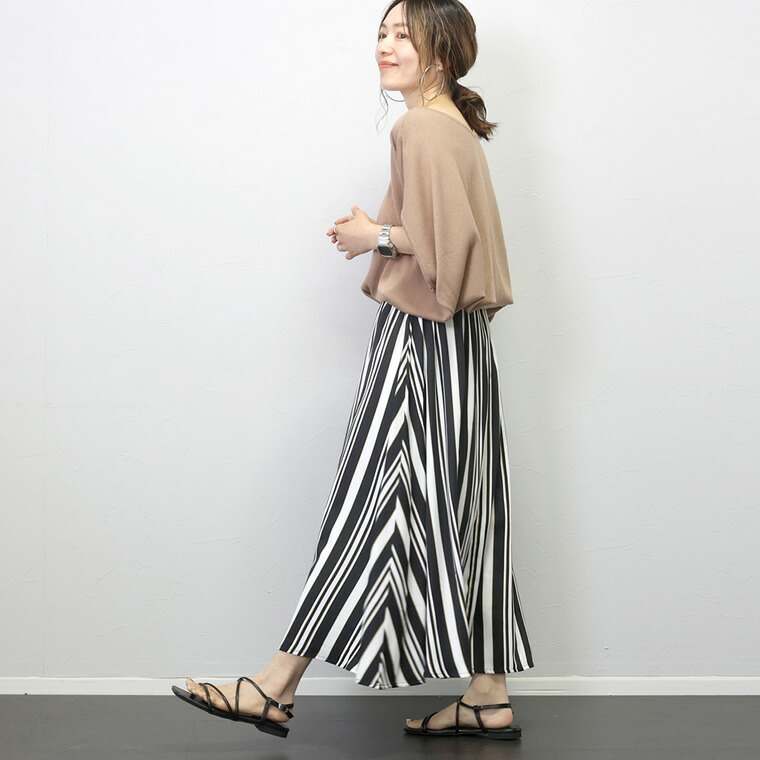 Aletta vita スカート ストライプ ミディアム ロング モノトーン