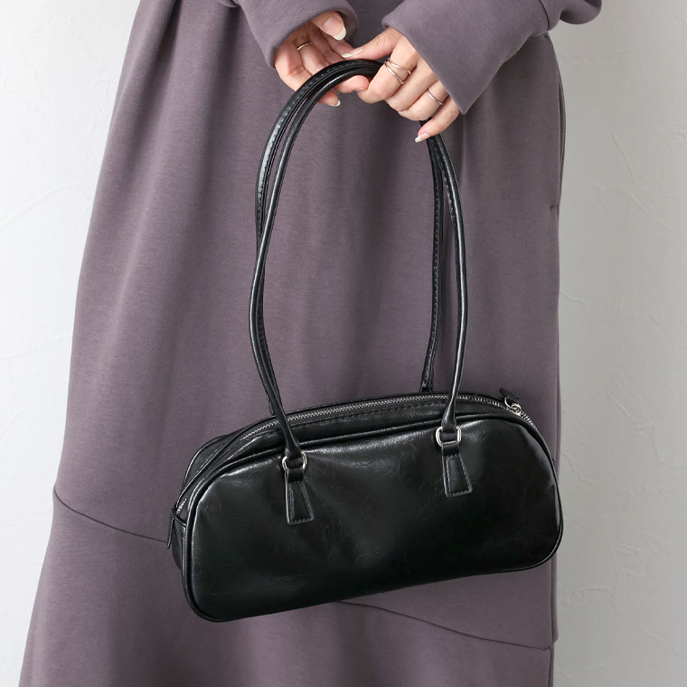 バッグ 鞄 ミニボストン ショルダー 2way 横長 フェイクレザー