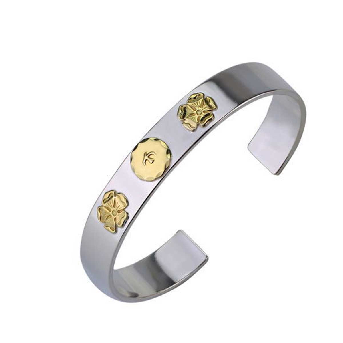 メンズ バングル ブレスレット 18金金メタル金ローズ平打ちブレス