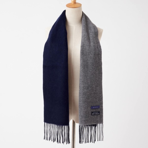 ozie（オジエ） マフラー ストール カシミヤ100% グレー ネイビー 紺
