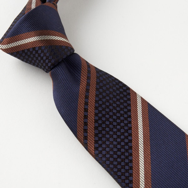 ozie（オジエ） ネクタイ イタリア製生地 レジメンタル ネイビーブルー
