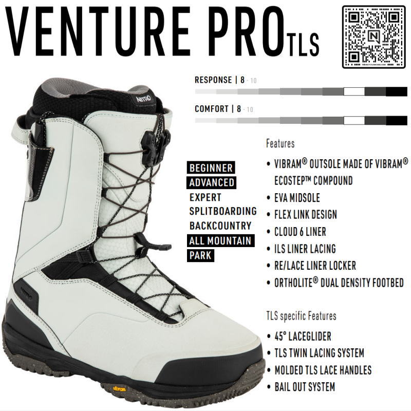 ラスト1点】 23-24 NITRO VENTURE PRO TLS カラー:Ice-Nicotine 25cm