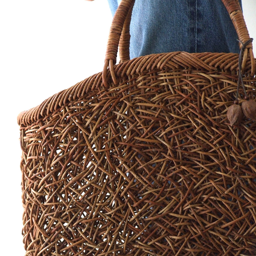 純国産 伊藤加代子作 あけび かごバッグ 極細乱れ編み 半月型 第8回