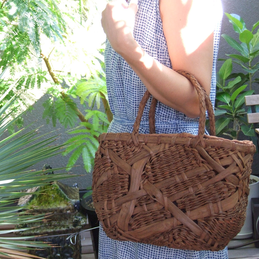 純国産 山葡萄かごバッグ 特上縄編み 極太ヒゴアクセント2 : おまめ