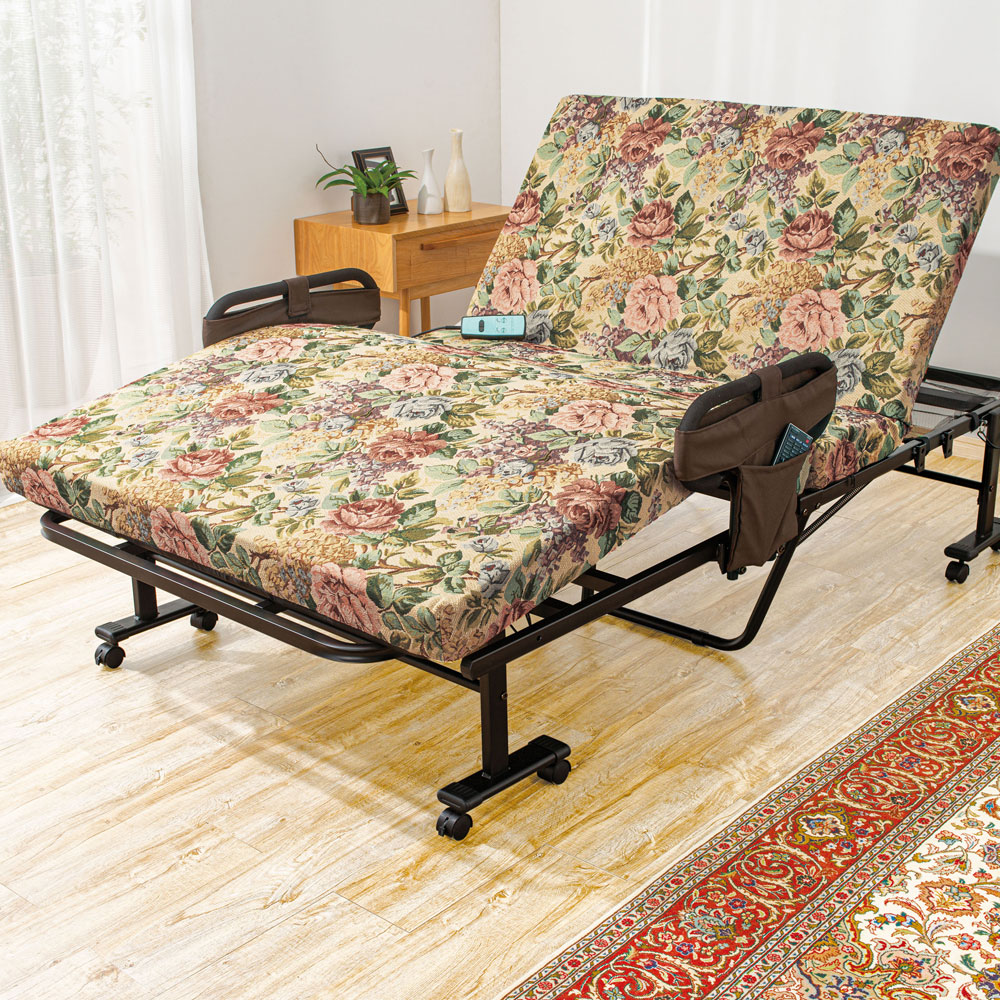 電動ベッド 折りたたみベッド シングル 選べる硬さ 手すり付き