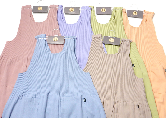 送料無料 婦人 レディース ワッシャー エプロン プリーツ加工 後ろ