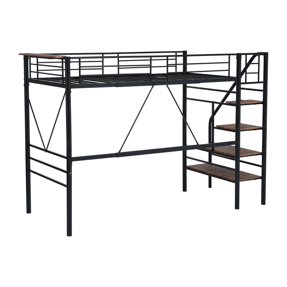 ロフトベッド 階段付き コンセント付き パイプベッド 収納 シングル