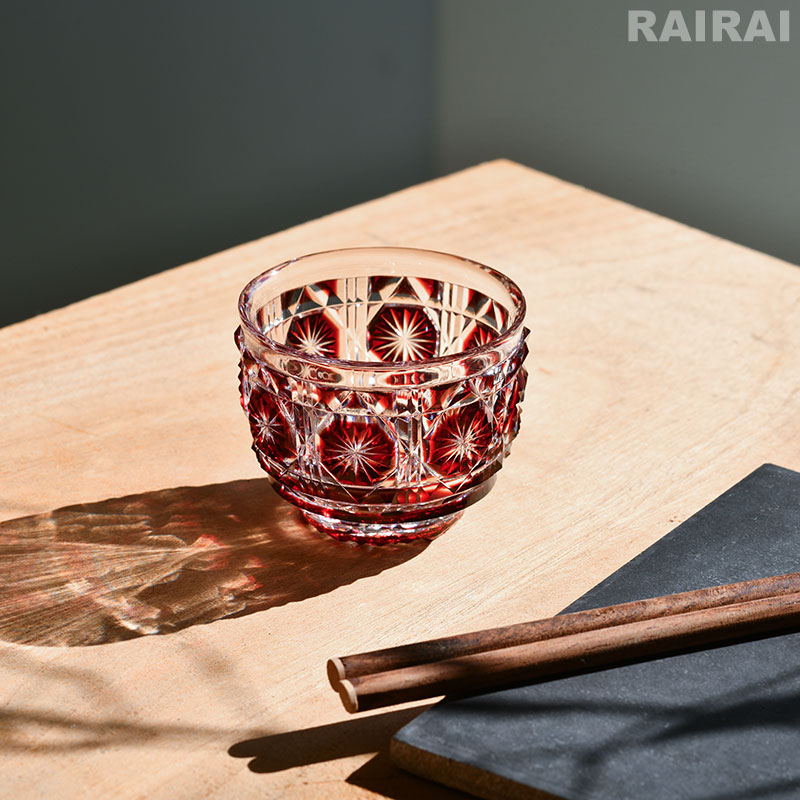 薩摩切子 猪口 大 cut18 紅 おちょこ お猪口 復元 島津薩摩切子 薩摩