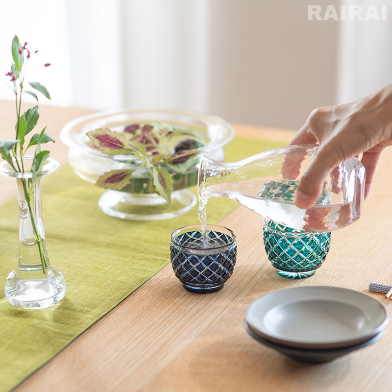 薩摩切子 猪口 大 cut34 藍 おちょこ お猪口 復元 鹿児島 島津薩摩切子