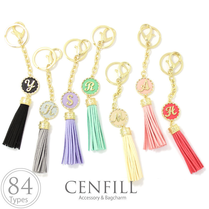 バッグチャーム イニシャル タッセル チャーム スウェード レザー