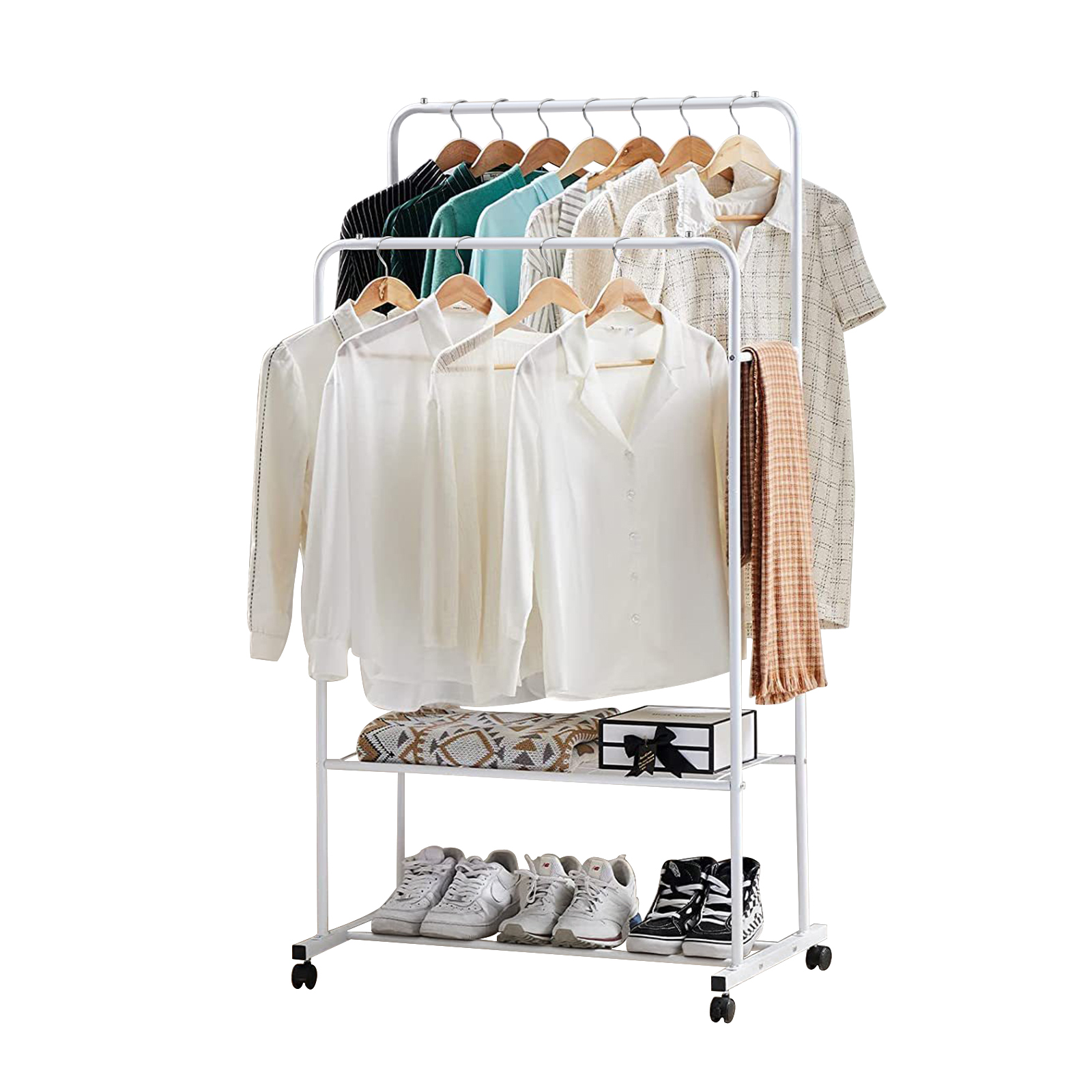 ハンガーラック 頑丈 おしゃれ 2段 スチールラック 幅80 ダブル