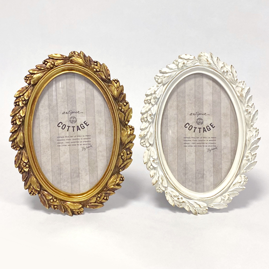 アンティーク フォトフレーム オーバル リーフ ゴールド 壁掛け フォト