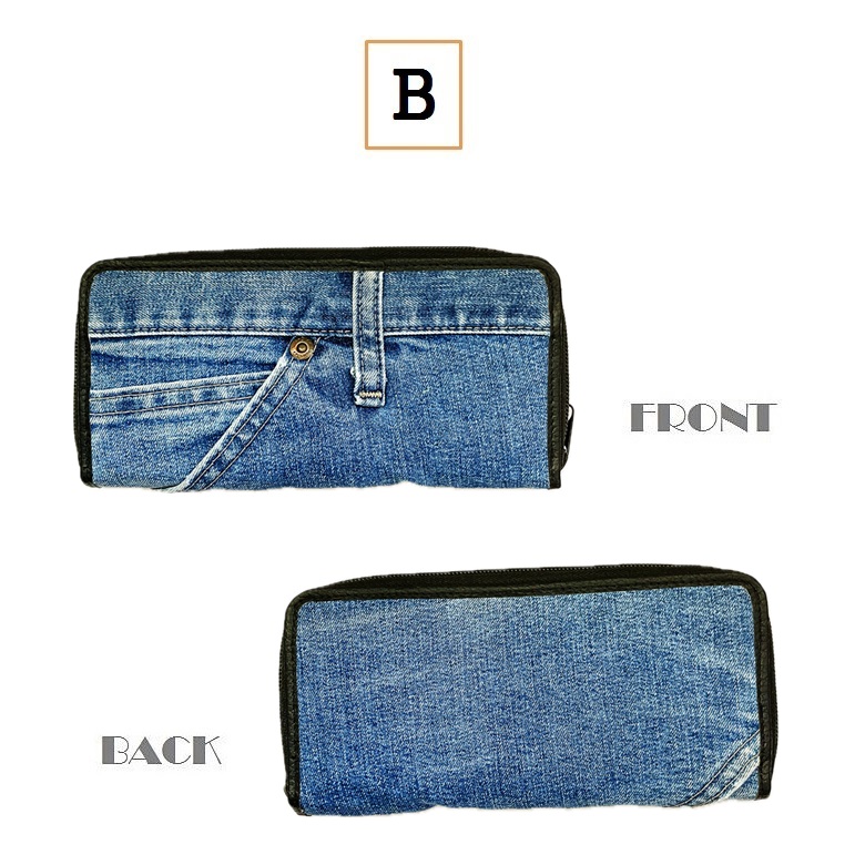 デニム 長財布 ロングウォレット A ラウンドファスナー 財布 リメイク