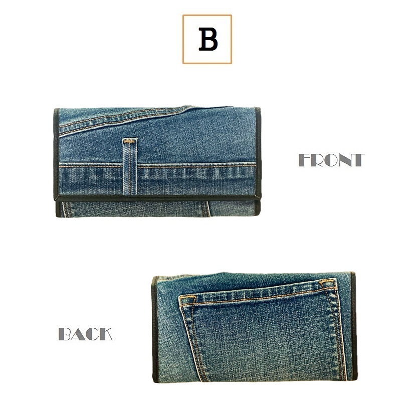 デニム 長財布 ロングウォレット B 財布 リメイク ジーンズ 一点物