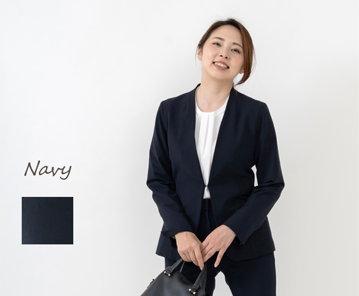 日本製」 ノーカラー ジャケット カラーレス 仕事 オフィス 卒業式