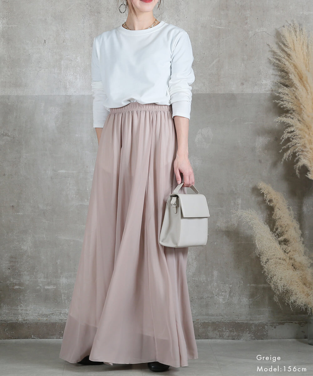 丈3種×13色 シフォンフレアスカート ロング マキシ ミモレ 体型カバー