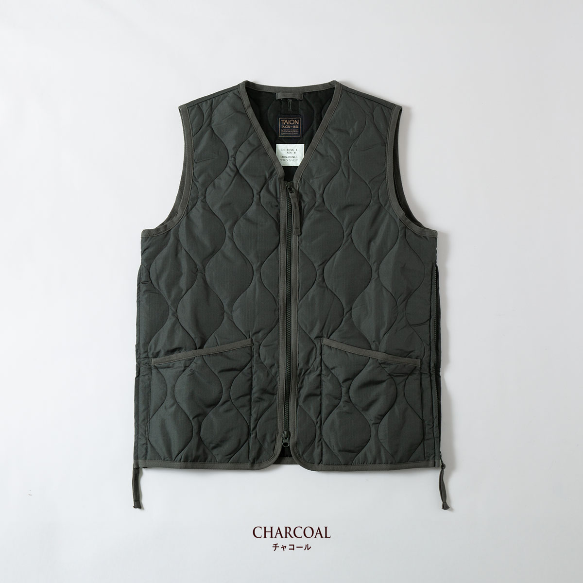 TAION（タイオン） ミリタリー Vネック ジップ ダウンベスト TAION