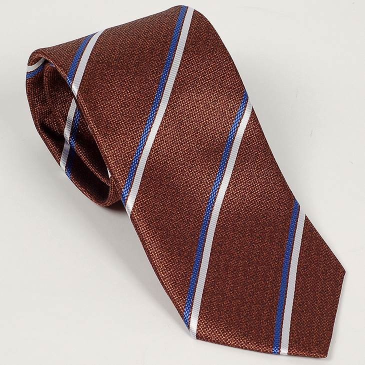ネクタイ メンズ レジメンタル ストライプ ブラウン 生地 青と白 大剣