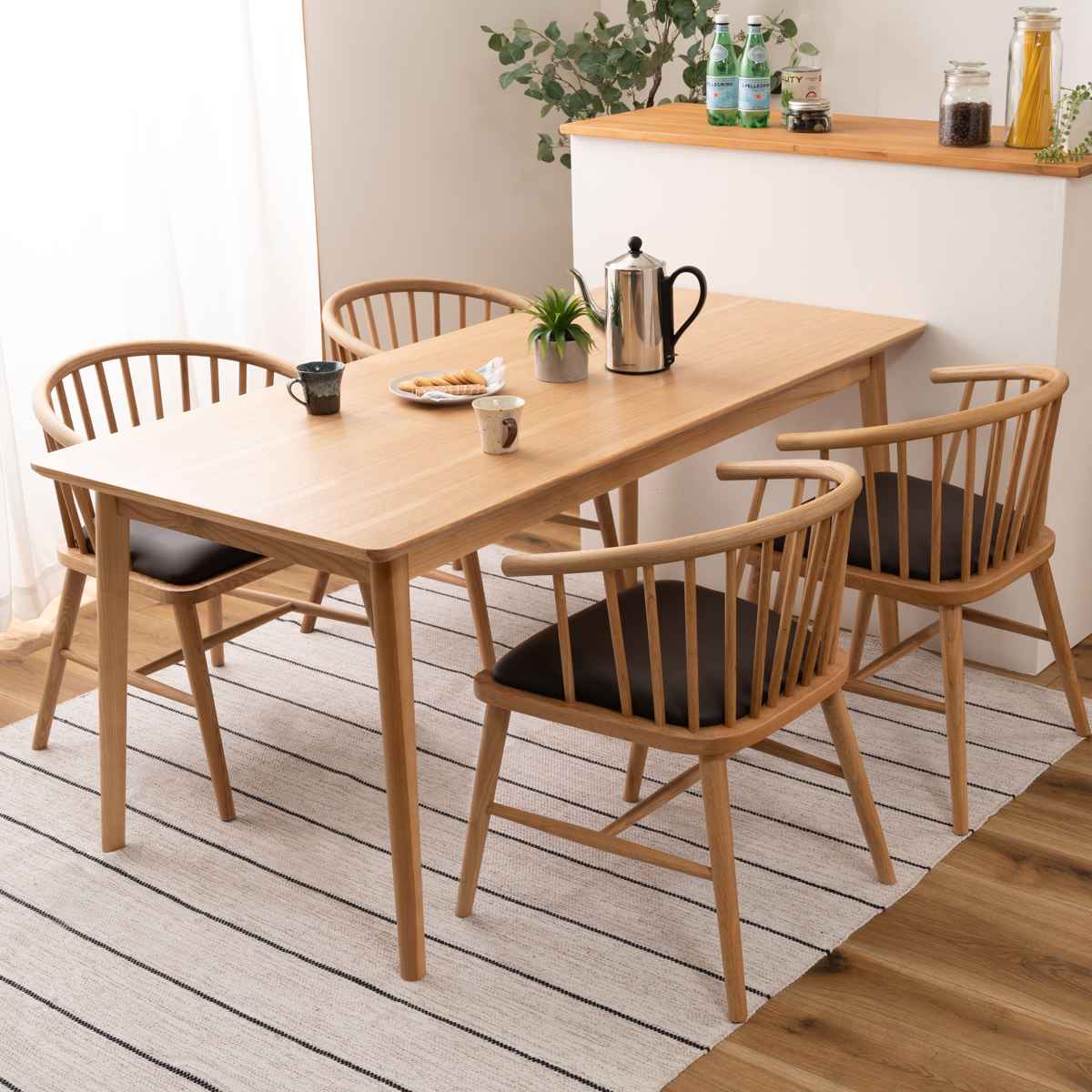 ダイニングチェア 椅子 天然木 ソフトレザー ファブリック 座面高47cm