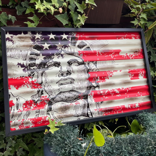 リバティフラッグ USA 星条旗と自由の女神 アートフレームサイン