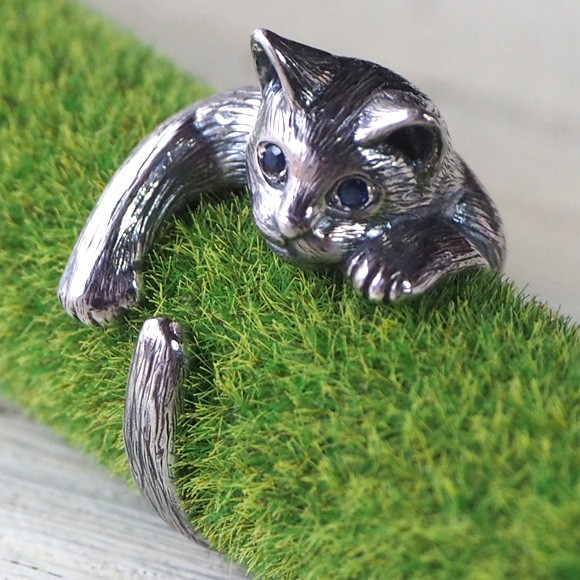 naturama ナチュラマ 指に巻きつく猫リング サファイア 12-13号 ar51