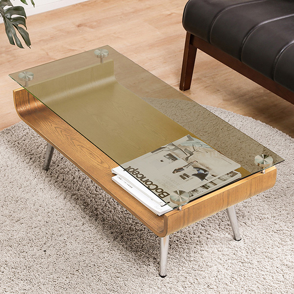 テーブル ガラス 木製 センターテーブル 曲げ木 ガラステーブル 強化