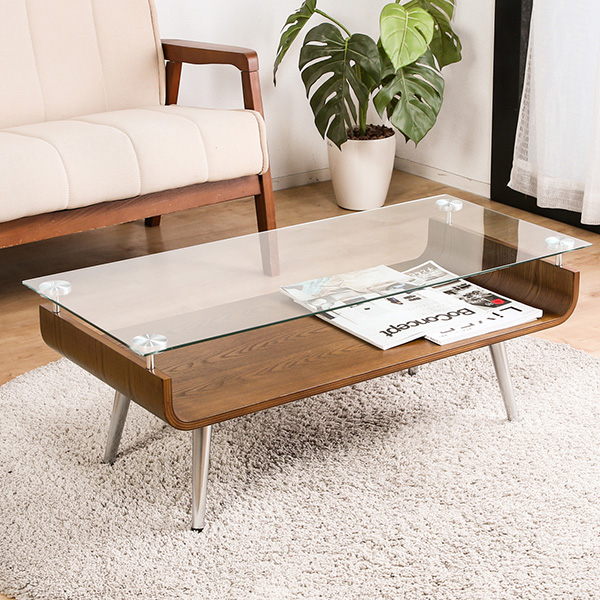 テーブル ガラス 木製 センターテーブル 曲げ木 ガラステーブル 強化