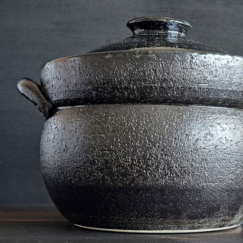 炊飯土鍋 4合 萬古焼 利行黒釉 ごはん鍋 ガス火専用 4合炊き 土鍋炊飯