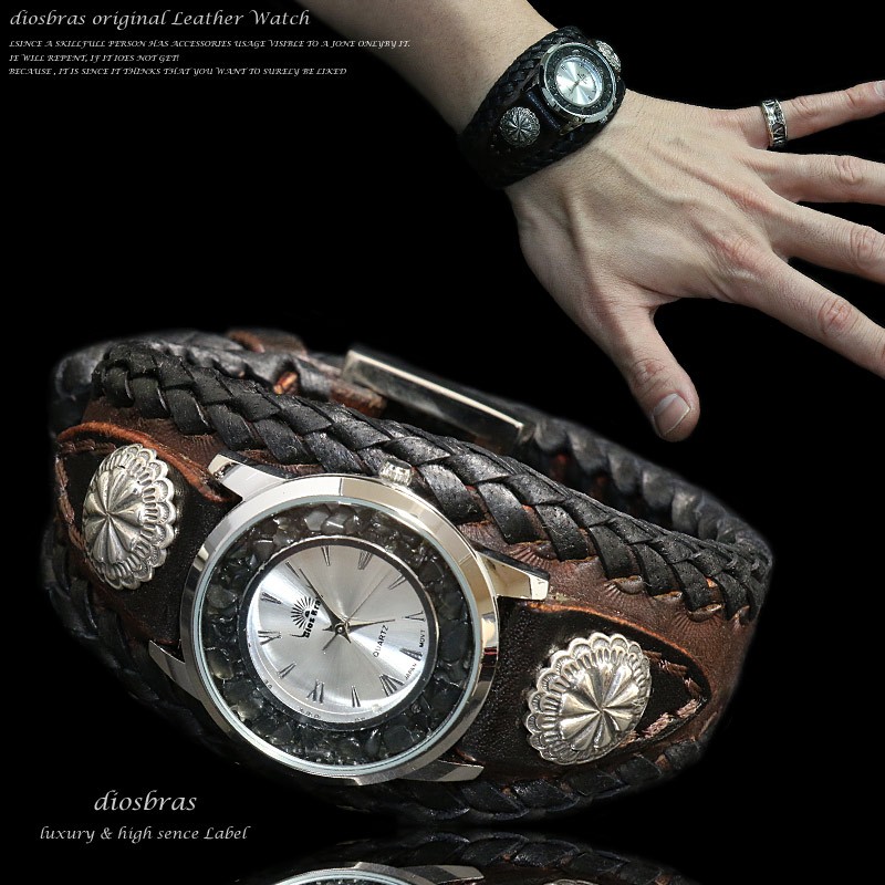 腕時計 メンズ ターコイズ オニキス 時計 レザーブレス ウォッチ 本革