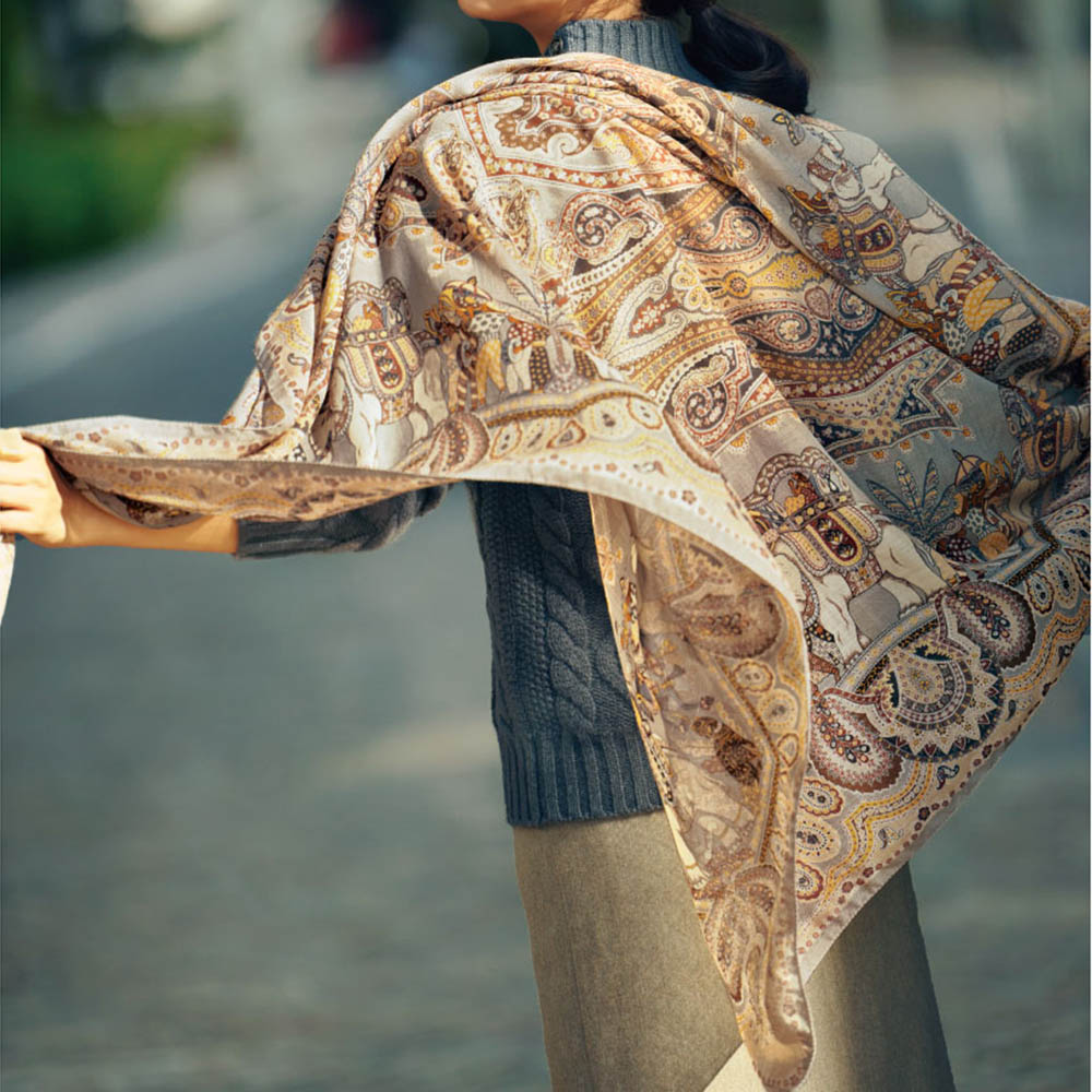 dinos（ディノス） ビンダ社 カシミヤウールシルク スカーフ バッグ 靴