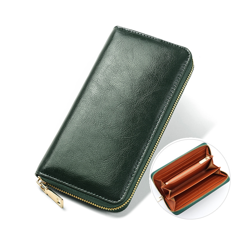 財布 メンズ 長財布 本革 レザー ラウンドファスナー 大容量 緑