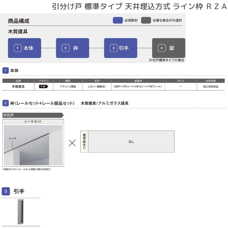 ラフィス 室内引戸 引分け戸 天井埋込方式 ライン枠 RZA アルミガラス