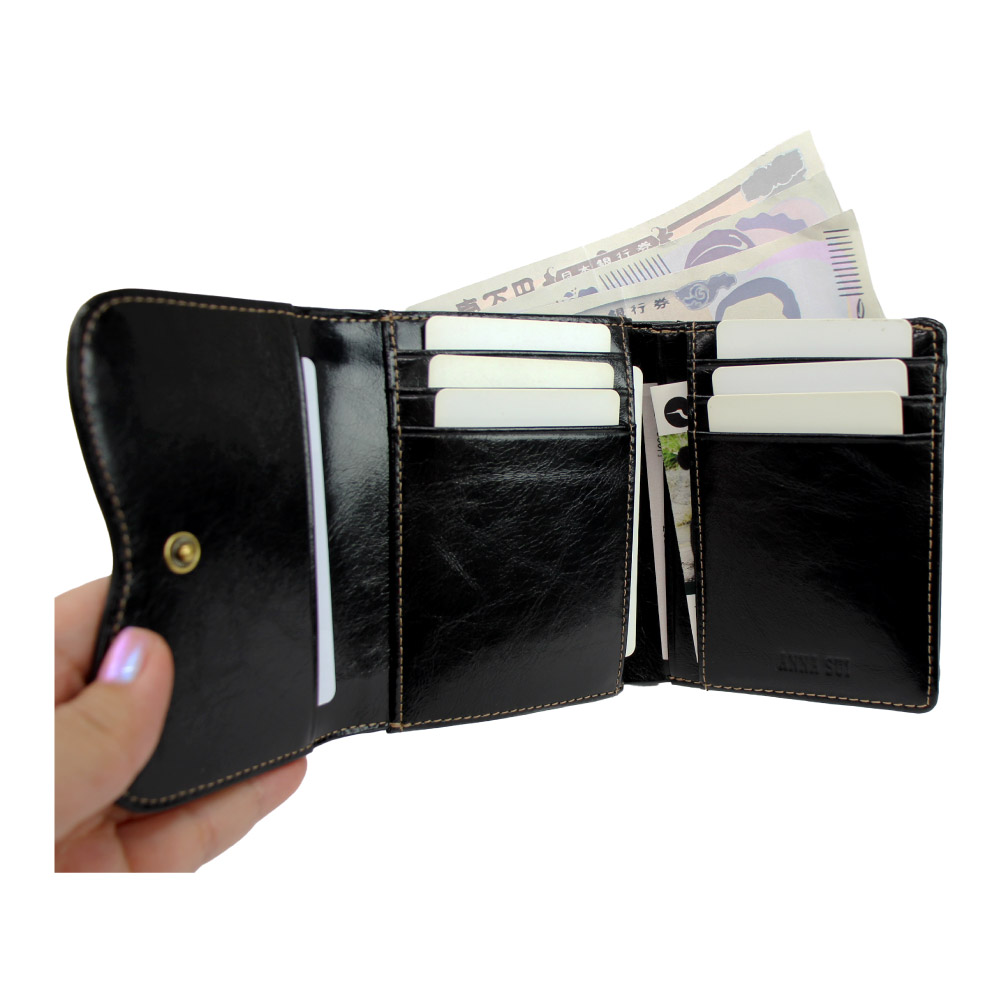 アナスイ 財布 二つ折り ANNA SUI がま口 二つ折り財布 レザー 本革