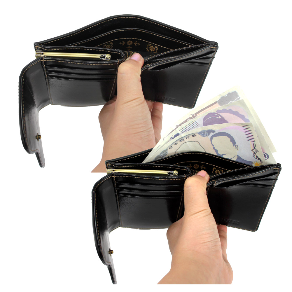 アナスイ 財布 二つ折り ANNA SUI がま口 二つ折り財布 レザー 本革